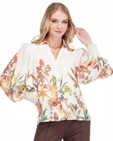 Collar Split V-Neck Blouse - Wild Bloom