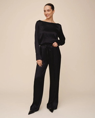 Easy Pleated Wide Leg Pant - Black