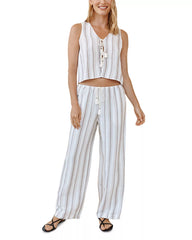 Beach Pant With Tasssel Drawstring - Rosewood Stripe