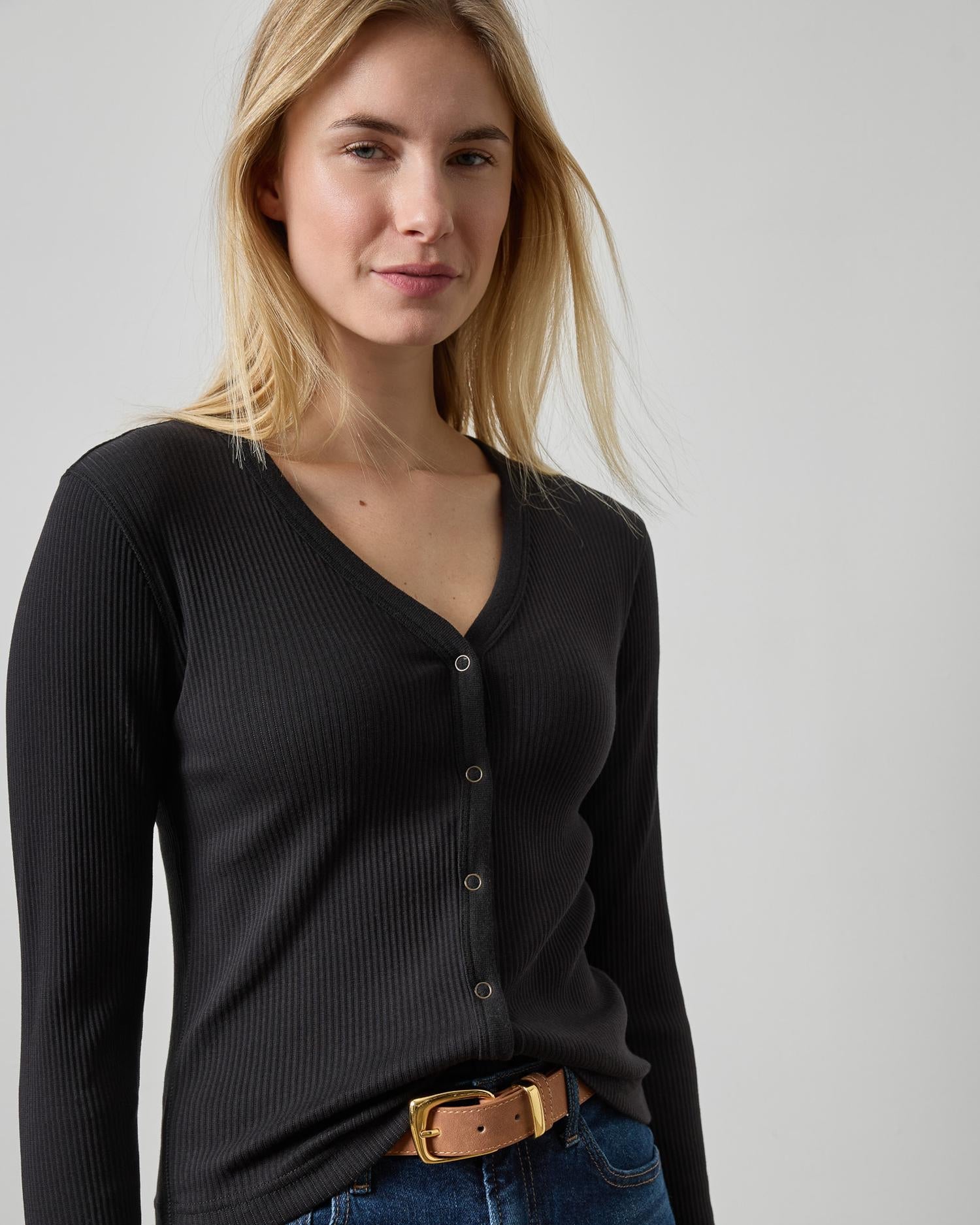 Button Front Ribbed Cardigan