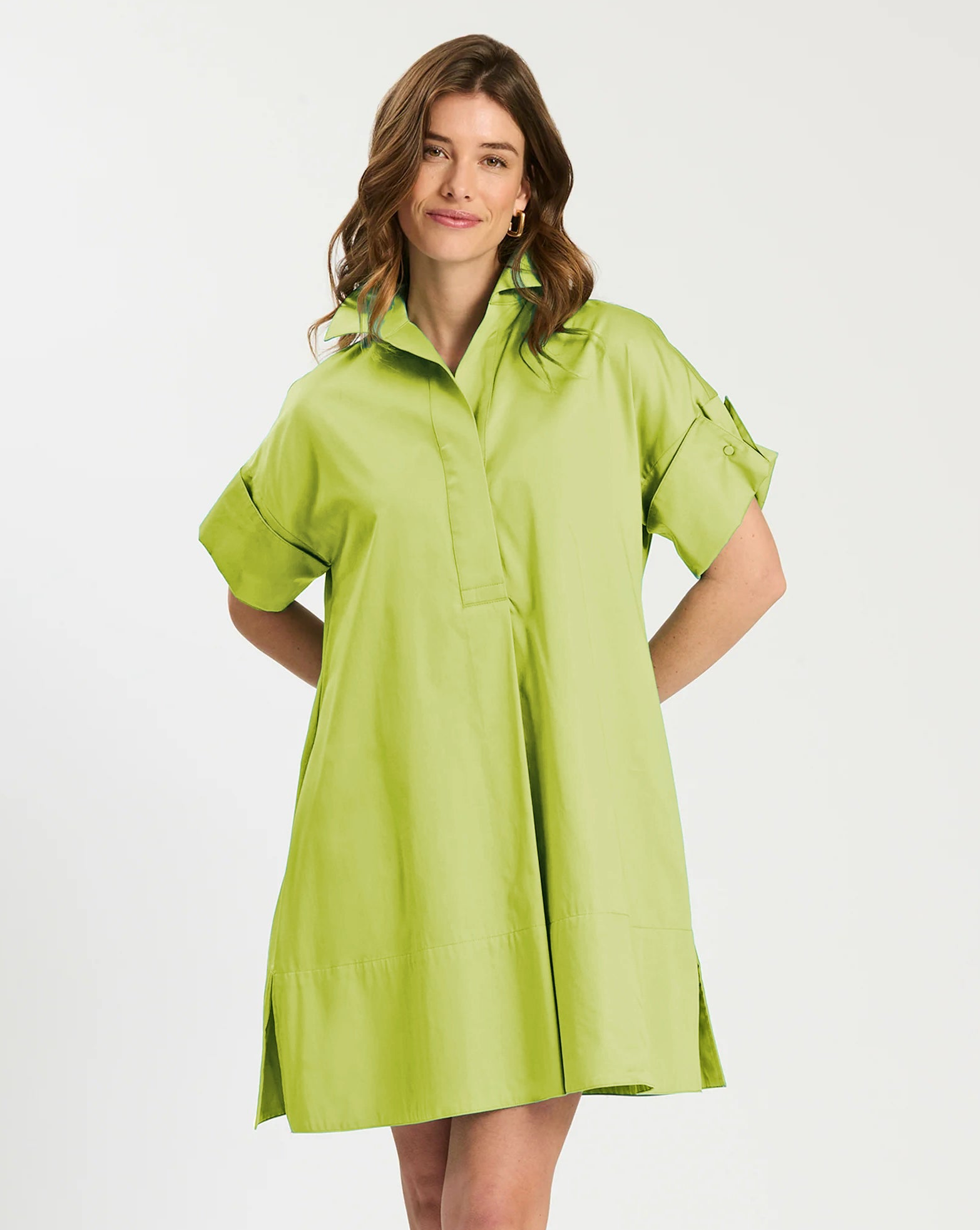 Addie Cotton Short Shirtdress - Lime Green