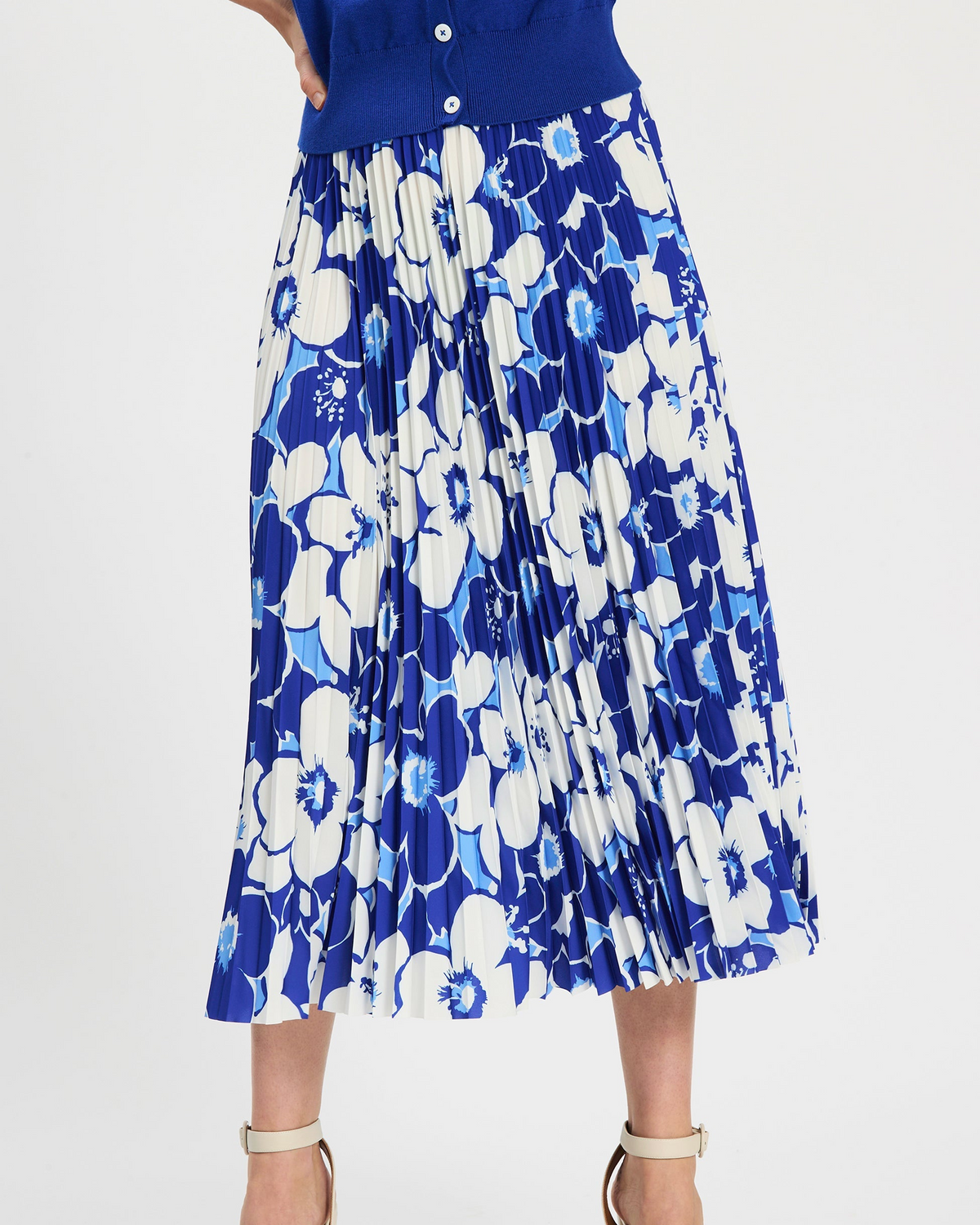 Cara Cerulean Floral Pleated Skirt