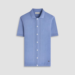 Chevron Button Front Short Sleeve Polo Sweater - Air Blue