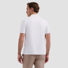 Chevron Button-Front Short-Sleeve Polo Sweater  - Chalk