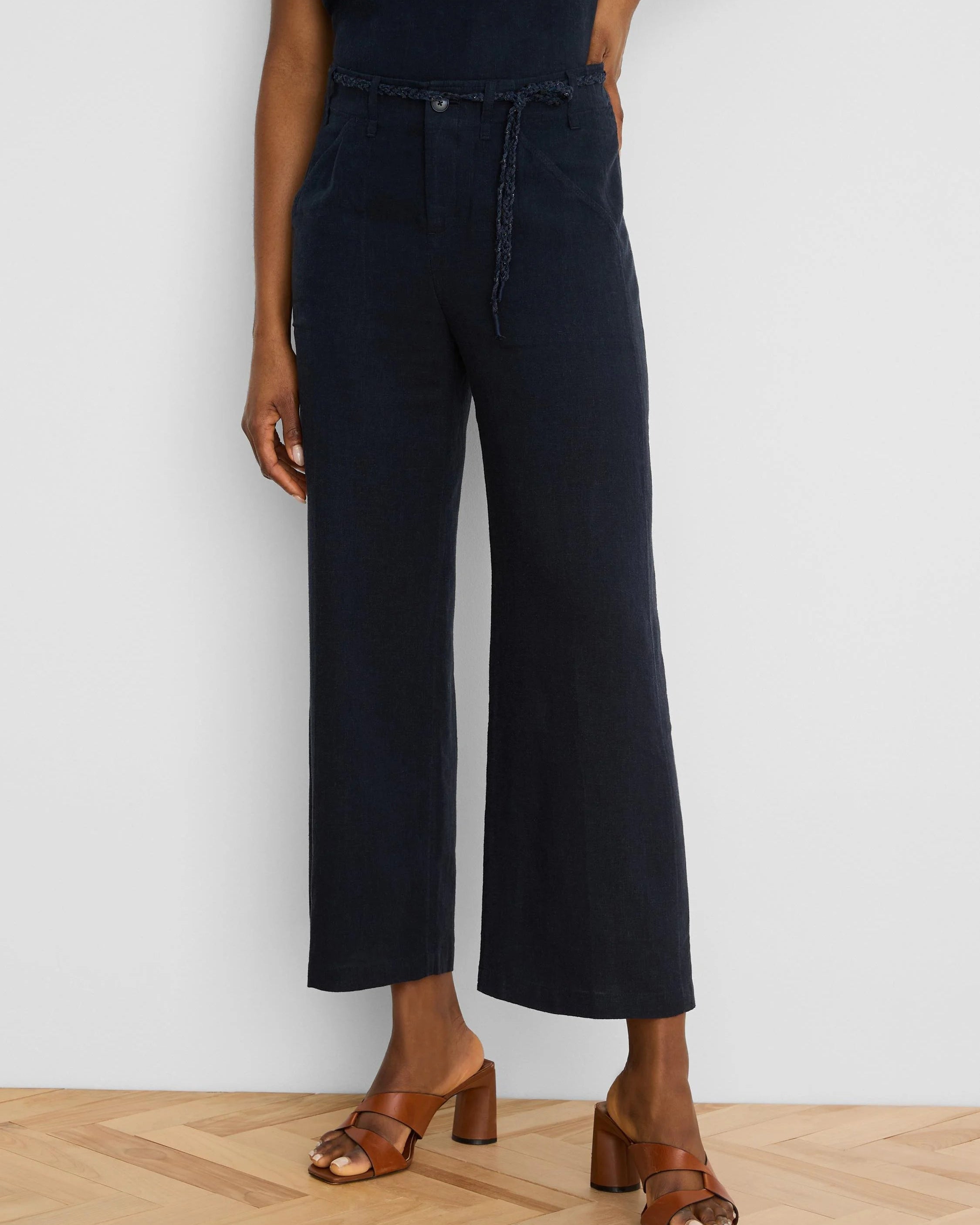 Eliot Wide Leg Rumba Linen Belted Crop Pant