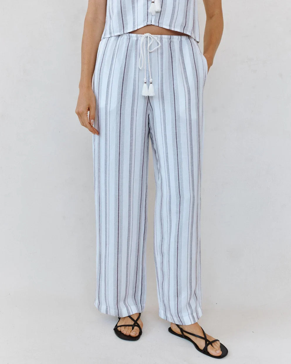 Beach Pant With Tasssel Drawstring - Rosewood Stripe