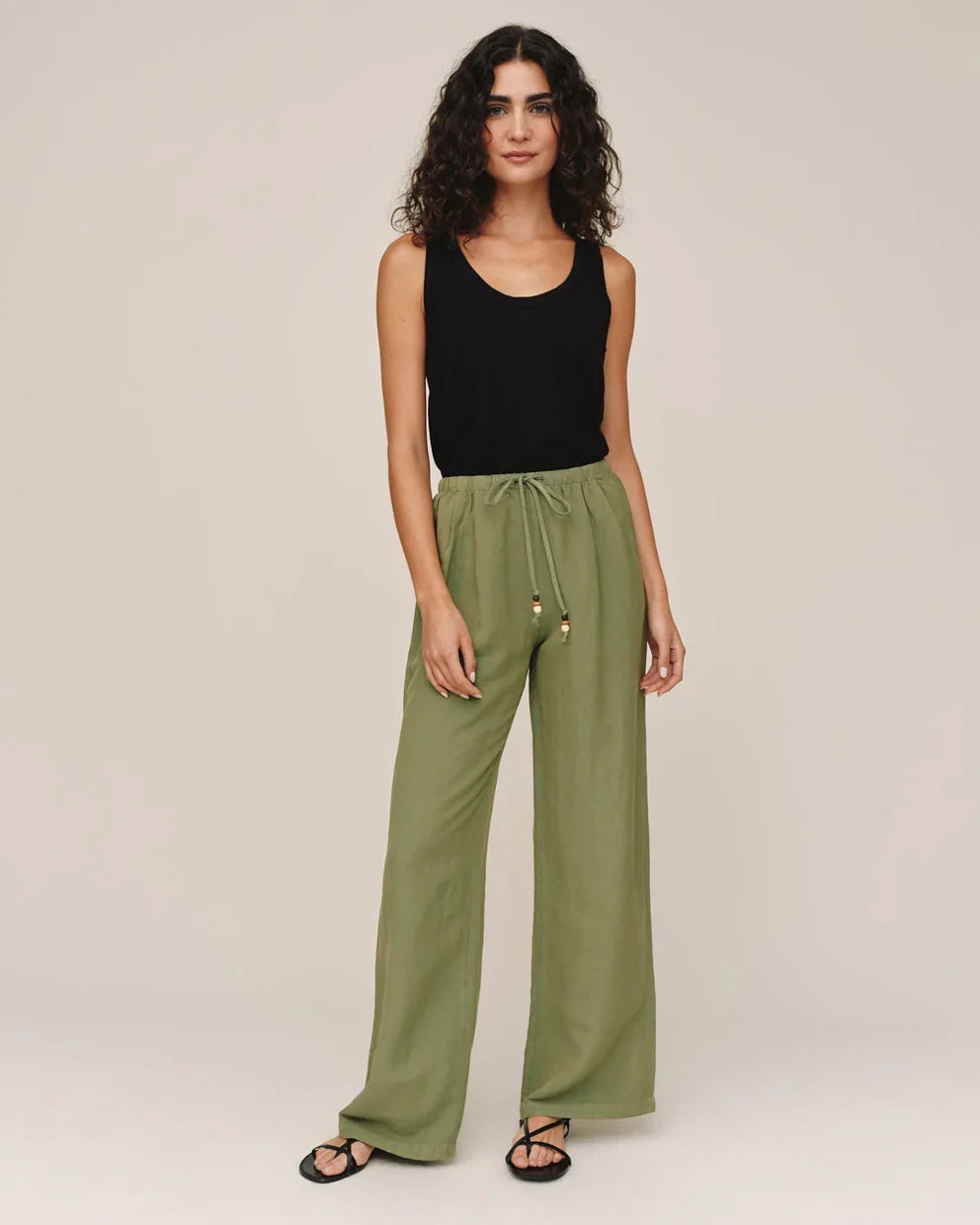 Beaded Drawstring Beach Pant - Olive Leaf