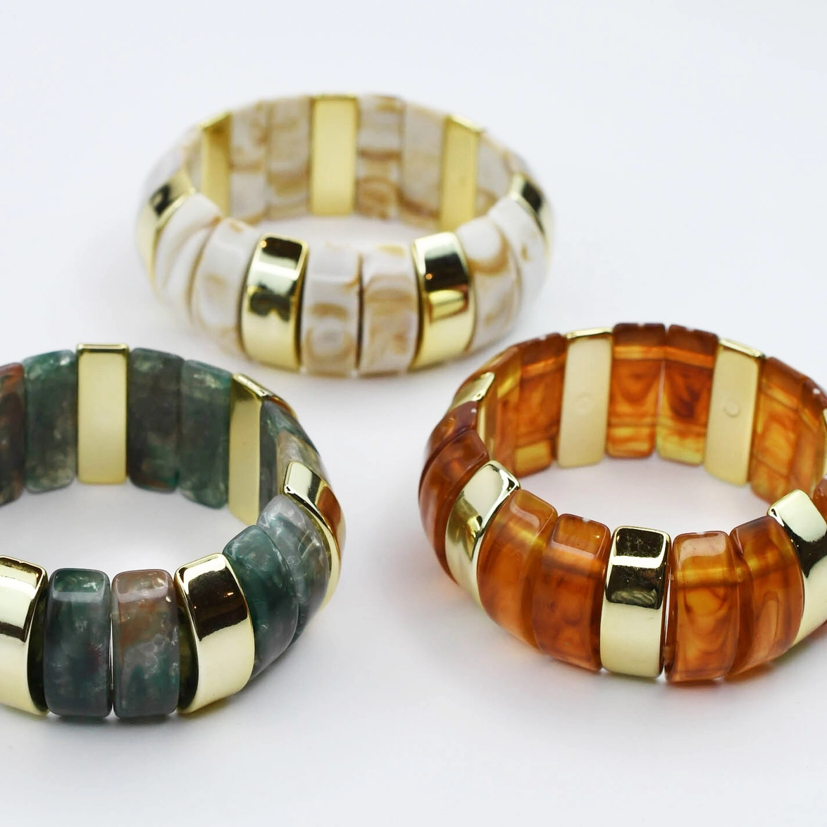 Chunky Resin & Marble Bracelet - Teal Green