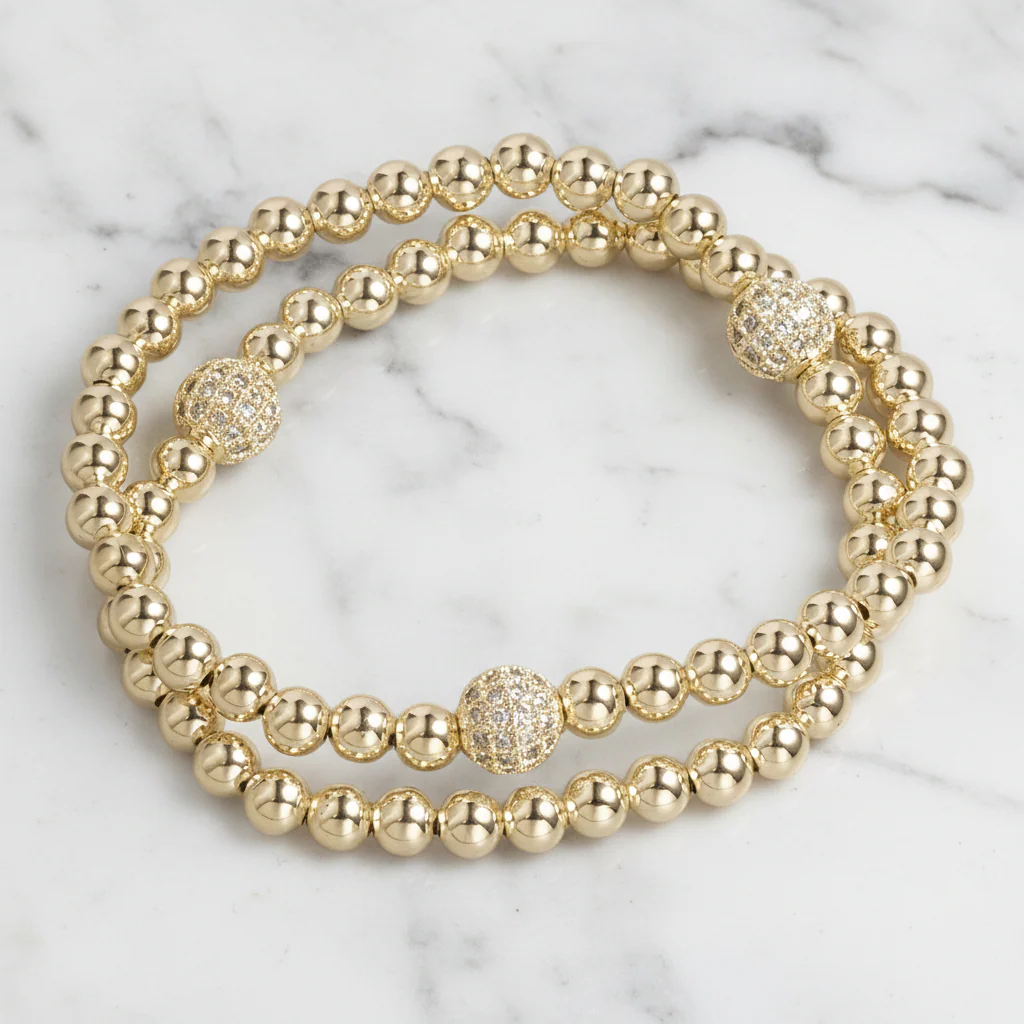 Double Layer CZ Ball Bracelet - Gold