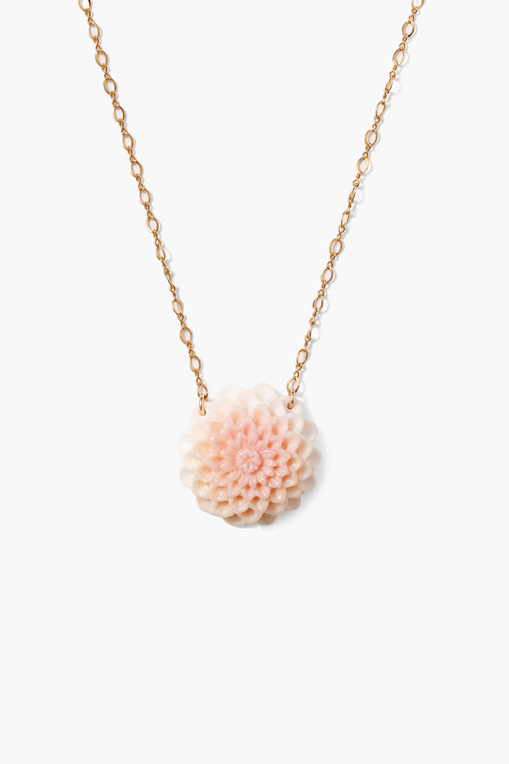 18K Gp Carved Flwr Pink Mop Nk